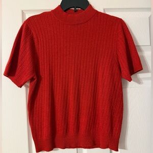 Red Ribbed glittery Short Sleeve shirt